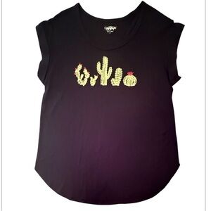 NWOT Carbon Copy Women's Short Sleeve Cactus Embroidered Tee - Black Large